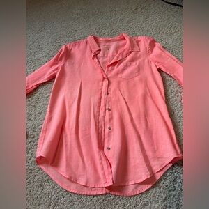 Lilly Pulitzer Linen Anna Maria Button Down Shirt Peachy Pink sz M